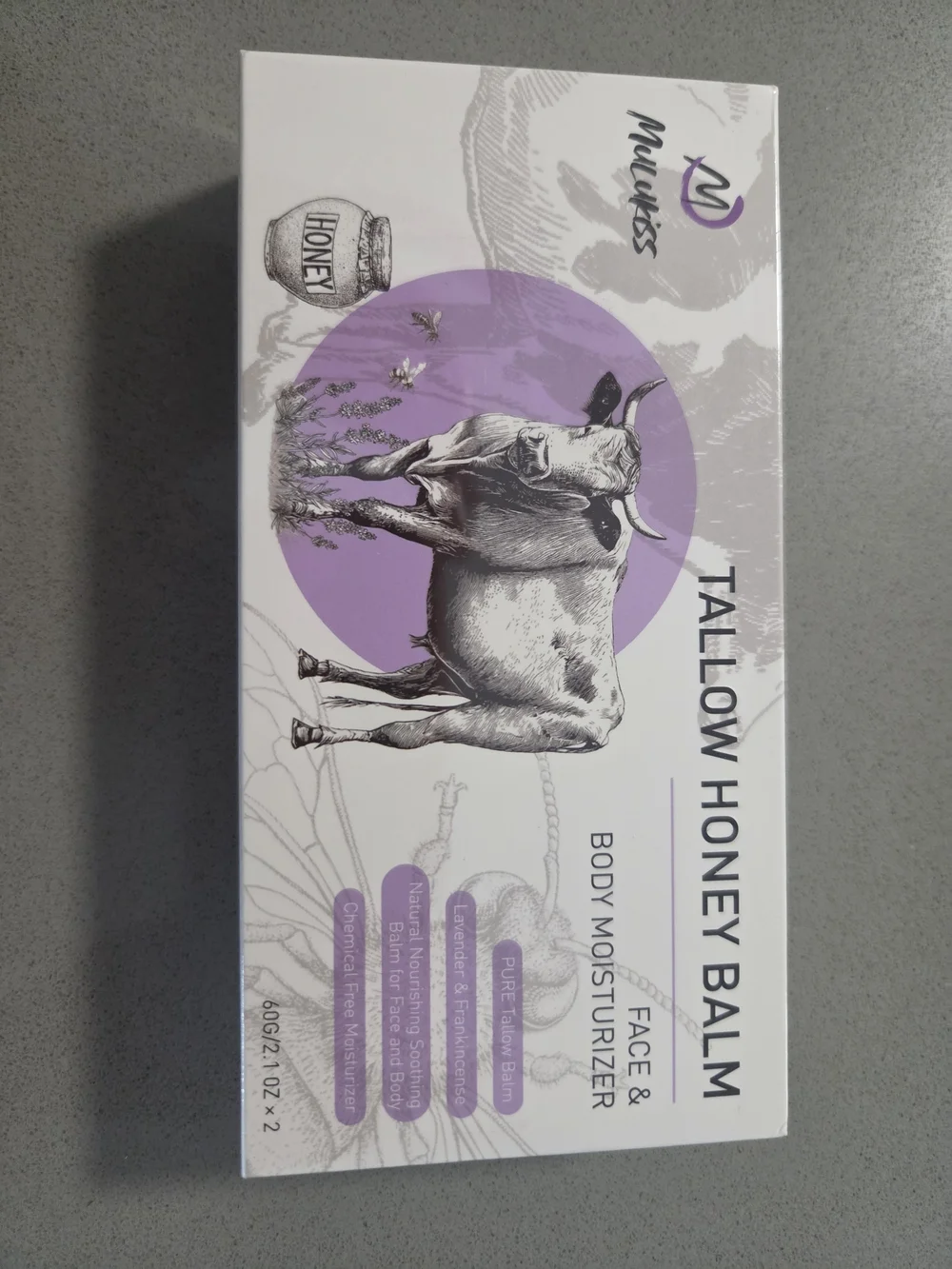 Tallow Honey Balm Face & Body Moisturizer - Purple/White